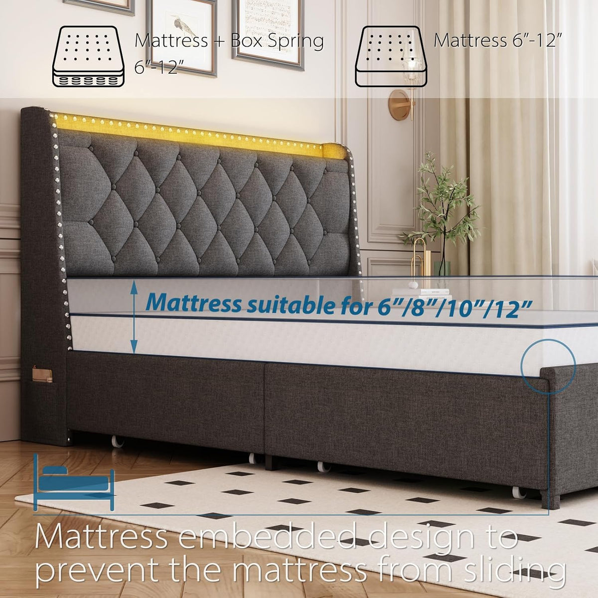 tigubfre queen size bed frame with 4 drawers, package contents