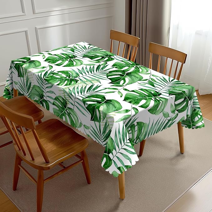 Tropical Palm Leaves Tablecloth Green Monstera Leaf Watercolor Herbs Table by Unknown
