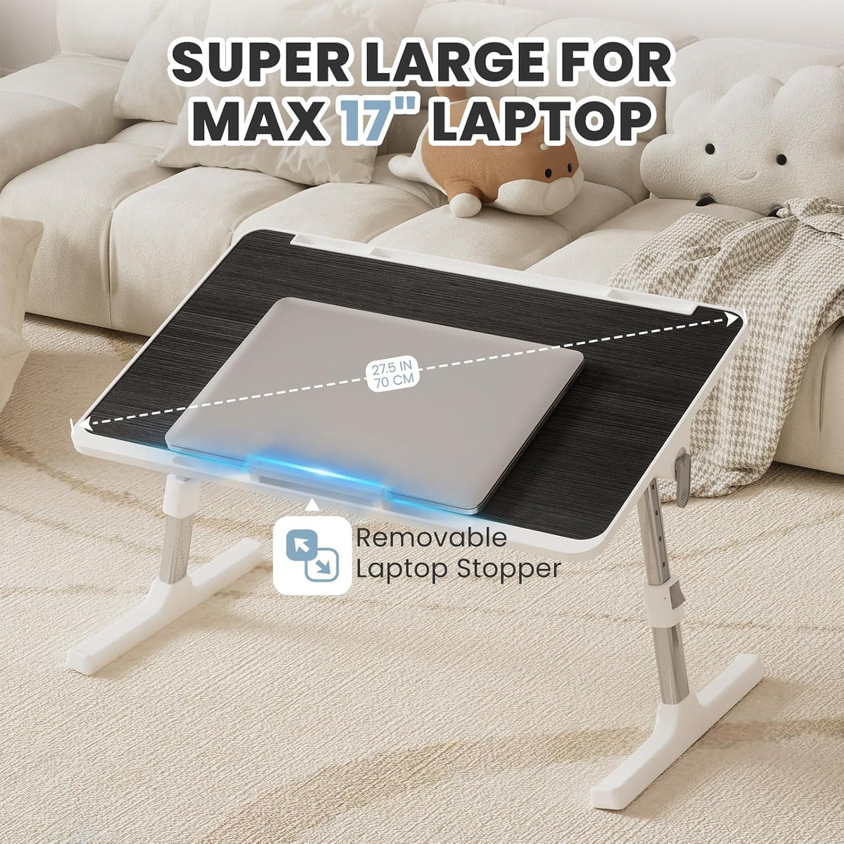 adjustable lap desk, foldable laptop desk for bed, front angle view