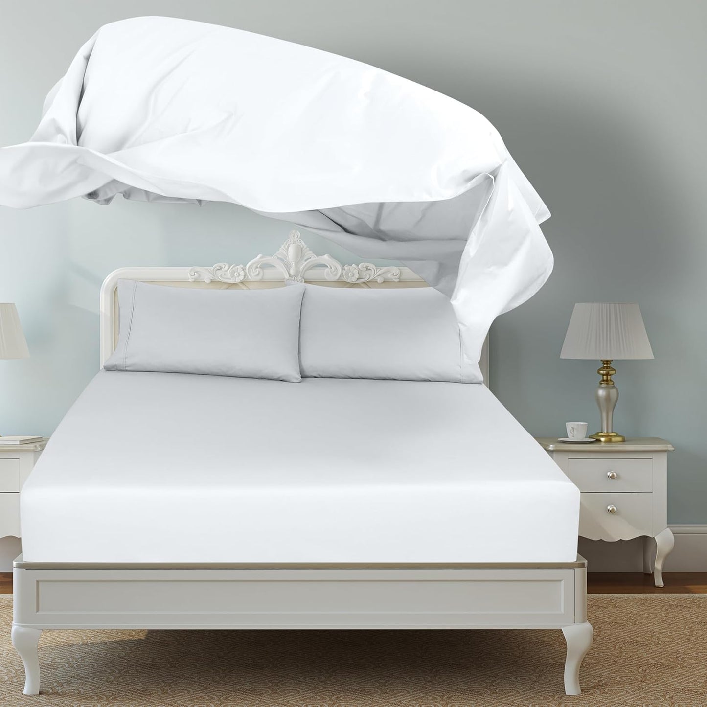 Royale Linens Queen Flat Sheet - Ultra Soft Brushed 1800 Microfiber Flat Sheets Only - Wrinkle Free & Stain Resistant - Hotel Quality Top Sheet for Bed (Queen, White)