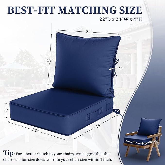 Outdoor Seat Cushion Set 22 L × 24 W × 5 H Inch Waterproof & Fade Resistant - Image 2