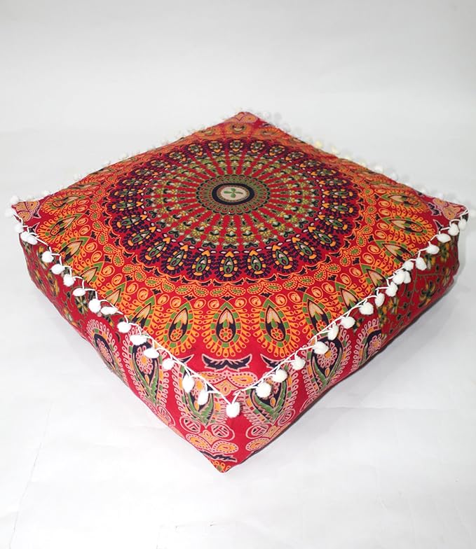 CRAFT KALA Red Peacock Large Hippie Mandala Meditation Floor Ottoman Pillow - Image 5