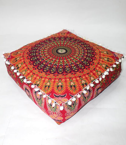 CRAFT KALA Red Peacock Large Hippie Mandala Meditation Floor Ottoman Pillow - Image 5
