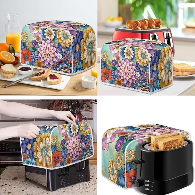 Bright Blossom Flower Toaster Cover 2 Slice，Boho Hippie Floral Kitchen Blender - Image 2