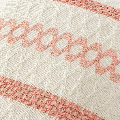 MIULEE Set of 2 Coral Red Boho Decorative Pillow Covers 18x18 Inch Farmhouse - Image 4