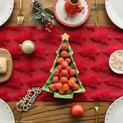 Artoid Mode Christmas Trees Red Soft Plush Faux Fur Jacquard Christmas Table - Image 2