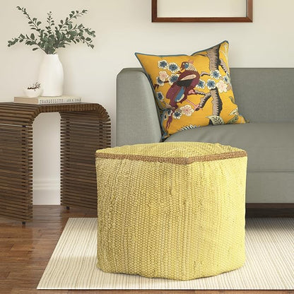 LR Home Dusky Citron Bordered Transitional Hand-Loomed Cotton Pouf by L.+R.+Resources%2C+Inc.
