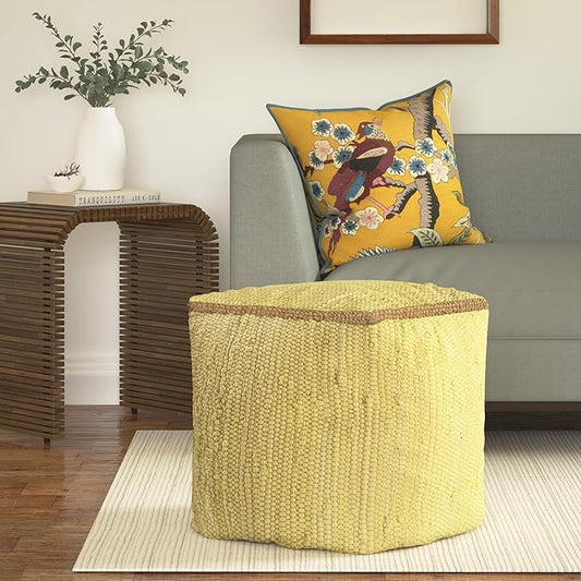 LR Home Dusky Citron Bordered Transitional Hand-Loomed Cotton Pouf by L.+R.+Resources%2C+Inc.