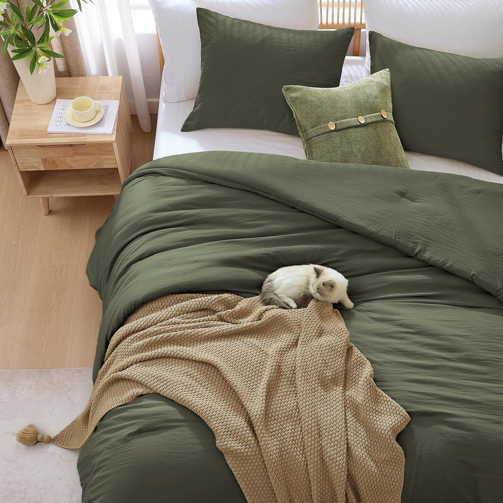 Queen Comforter Set-3 Pieces Soft Olive Green Comforters Queen Size Bedding