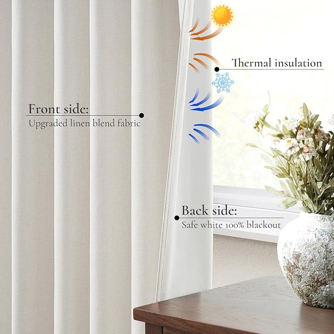 Cream Linen Black Out Curtains 70 Inches Extra Wide - Image 7