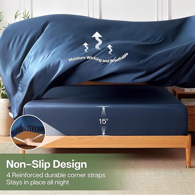 MR&HM Fitted Sheet & Pillowcase Set Queen, 3-Piece Blend Rayon Derived from - Image 5