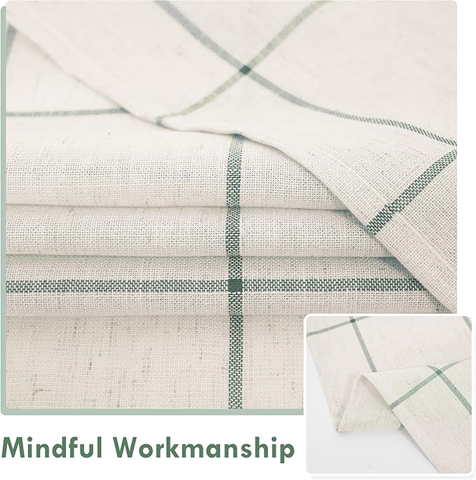 DriftAway Kitchen Curtains Striped Tier Linen Short Curtains Windowpane Plaid - Image 6
