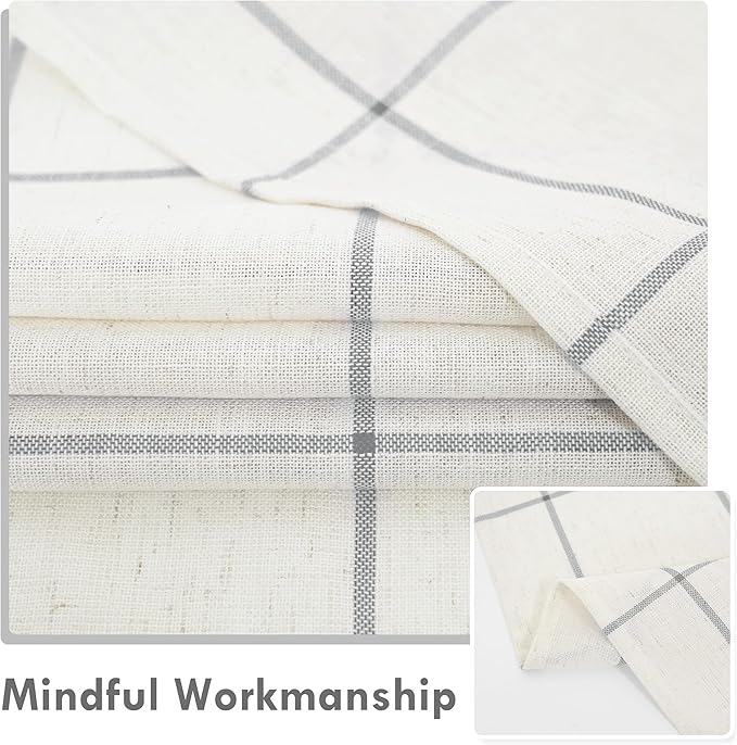DriftAway Kitchen Curtains Striped Tier Linen Short Curtains Windowpane Plaid - Image 5