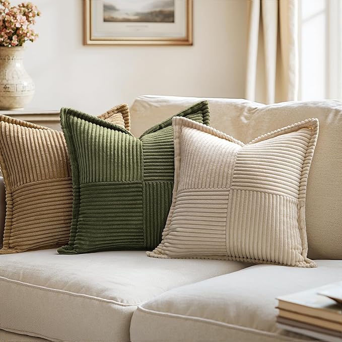 MIULEE Olive Green Corduroy Decorative Euro Sham Pillow Covers 24x24 Inch - Image 7