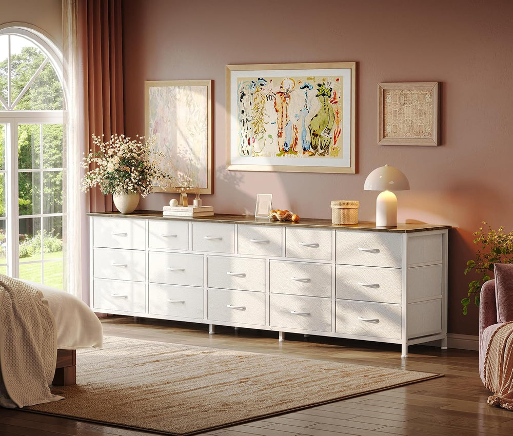 Huuger 77.6" Long Dresser for Bedroom, 16 Drawer Fabric Dresser for Clos...