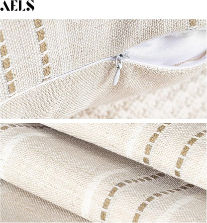 AELS 24x24 Decorative Farmhouse Linen Throw Pillow Covers, Boho Textured Pillow - Image 4