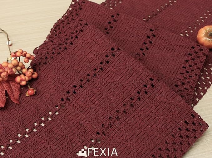 Burgundy Red Table Runner with Tassels 90 Inches Long - Image 3