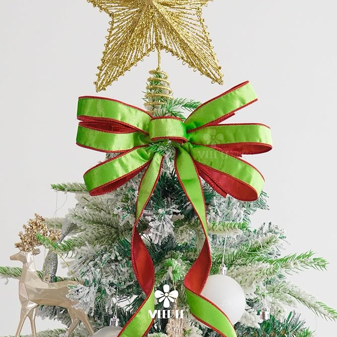 MEEDEE Lime Green and Red Velvet Christmas Ribbon - Image 7