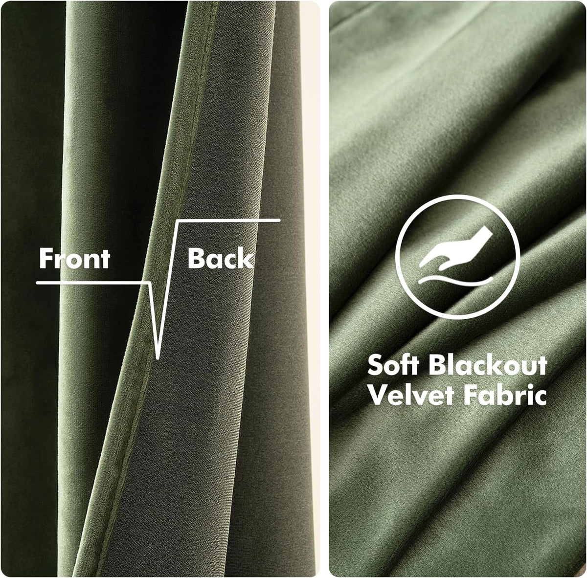 miulee velvet blackout curtains olive green 52 x, close-up detail