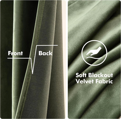 miulee velvet blackout curtains olive green 52 x, close-up detail
