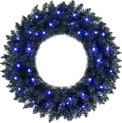 Goplus 24" Black Christmas Wreath with 35 Purple LED Lights, for Halloween