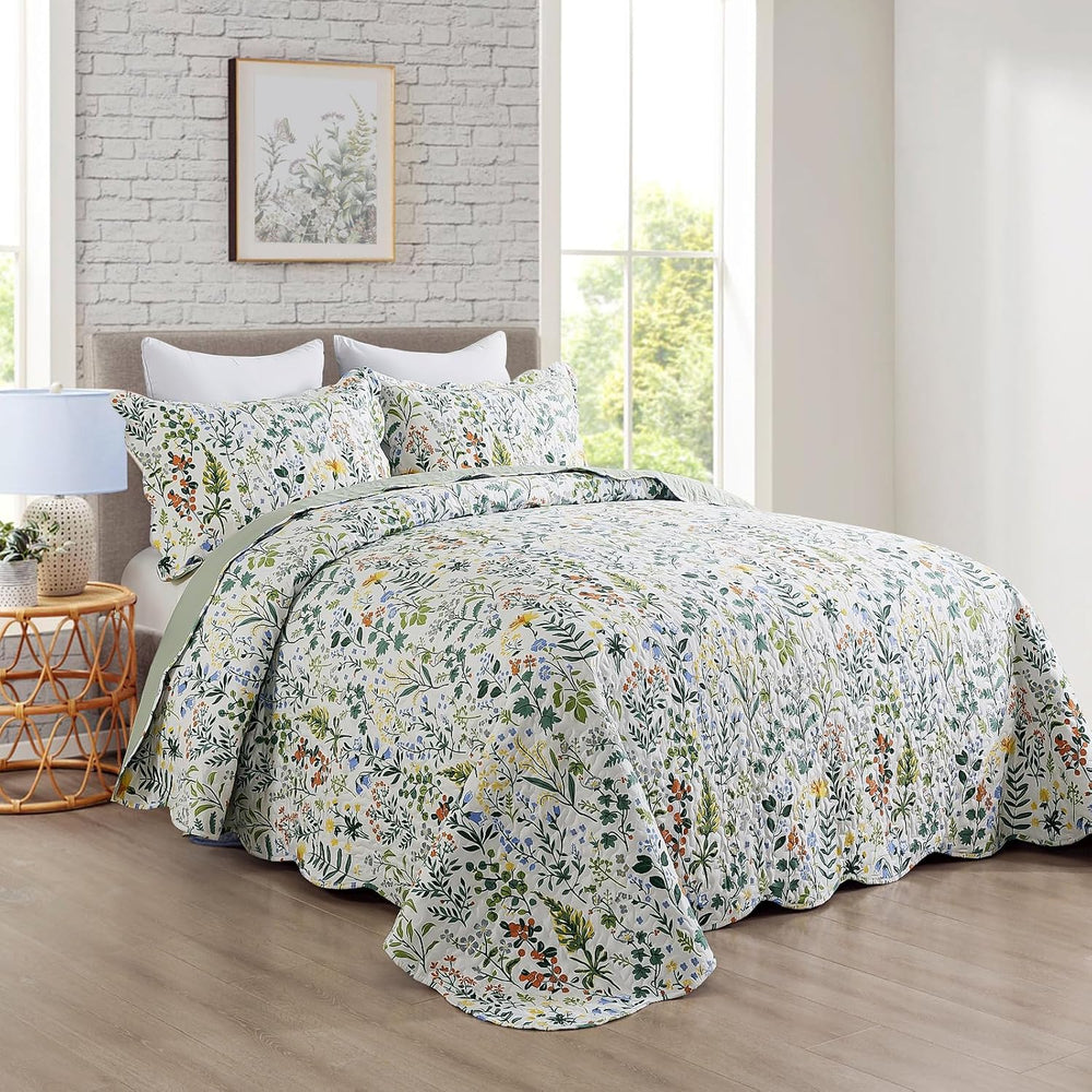 Travan 3-Piece Quilt Set Quilted Bedspread Lightweight Coverlet Set Garden St...