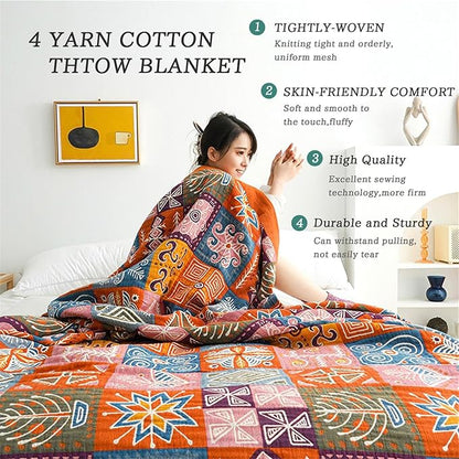 Cotton Throw Boho Blanket for Couch Bed, Cotton Quilted Boho 80''x90'' Muslin - Image 5