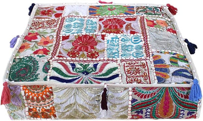 CRAFT KALA Indian Square Patchwork Traditional Pouf Cover Indian Living Room by CRAFTKALA