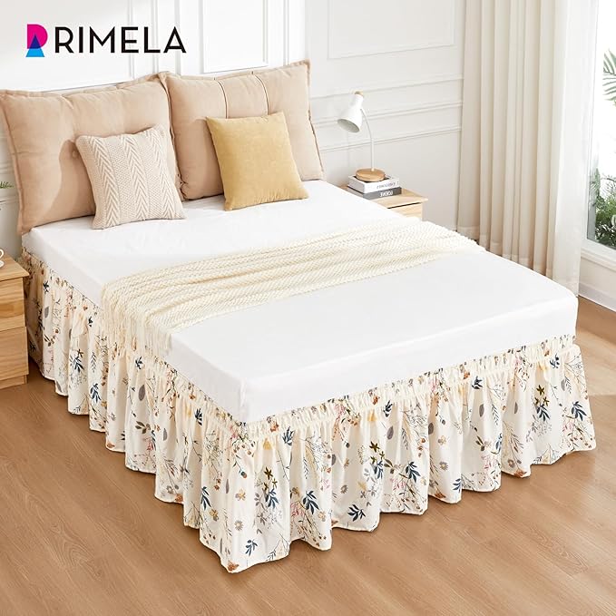 RIMELA Cream Balloon Bed Skirt Queen Size 15 Inch Drop, Elastic Bed Skirting - Image 2