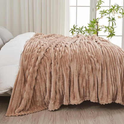 NEWCOSPLAY Super Soft King Blanket Taupe Premium Silky Flannel Fleece 3D Ribbed - Image 4