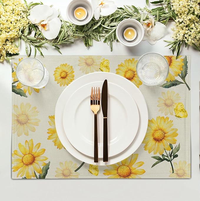 Sunflower Placemats Set of 4 Summer Yellow Floral Table Mat 12x18 Inch - Image 3