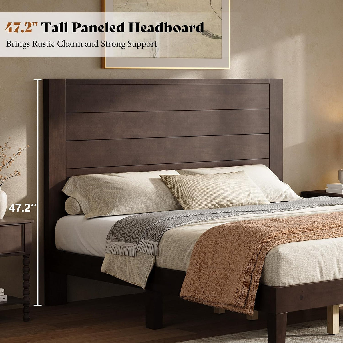 amerlife queen size solid wood bed frame with, side view