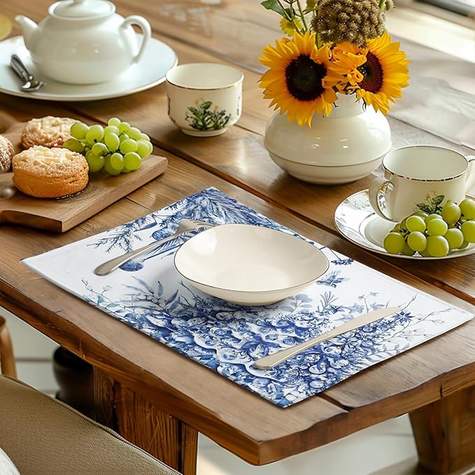 Blue and White Christmas Tree Placemats Set of 4, 12x18 Inch Chinoiserie Xmas - Image 6