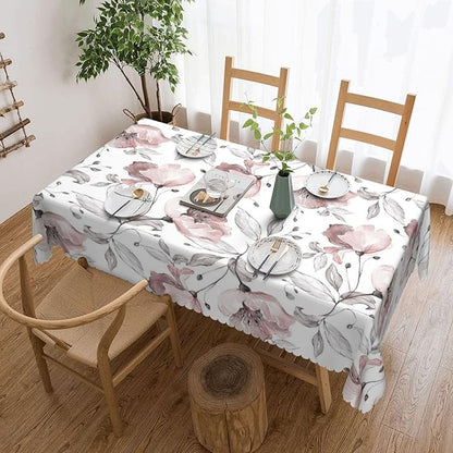 Pink Rose Tablecloth Watercolor Floral Gray Leaf Spring Flowers Leaves Table - Image 5