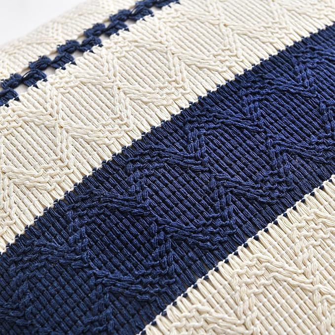 Fancy Homi Set of 2 Navy Blue Lumbar Decorative Throw Pillow Covers 12x20 Inch - Image 4