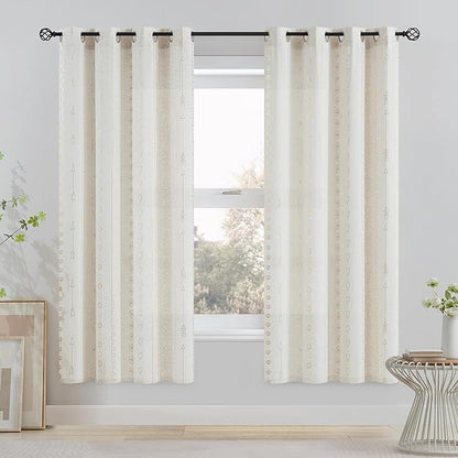 Gold Foil Linen Curtains for Bedroom, 63 Inch Length Moroccan Curtains for - Image 2