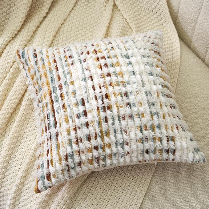 Aeckself Boho Chenille Tufted Pillow Cover 18 x 18 Inch, Decorative Square - Image 3