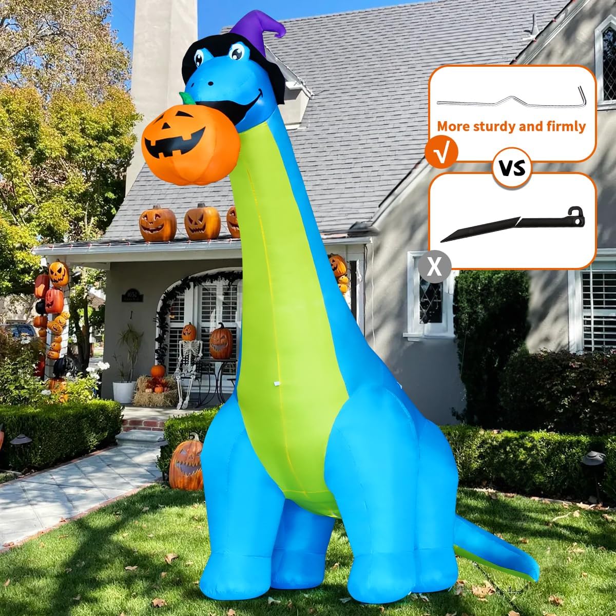COMIN Halloween Inflatables 10 FT Dinosaurs Eating Pumpkin Decorations