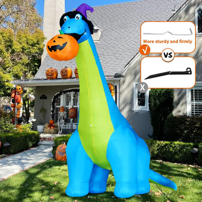 COMIN Halloween Inflatables 10 FT Dinosaurs Eating Pumpkin Decorations