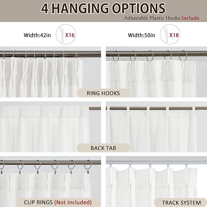 White Pinch Pleated Sheer Curtains 84 Inches Long, Textured Window Treatments - Image 3