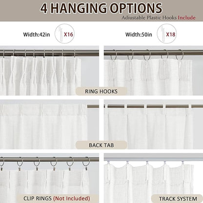 White Pinch Pleated Sheer Curtains 96 Inches Long, Textured Window Treatments - Image 3