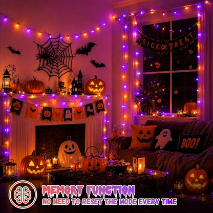 QITONG 165ft 500 LED Orange and Purple Halloween Lights Outdoor Waterproof, String Lights for Outside with 8 Modes, Green Wire Twinkle Lights Plug in Indoor