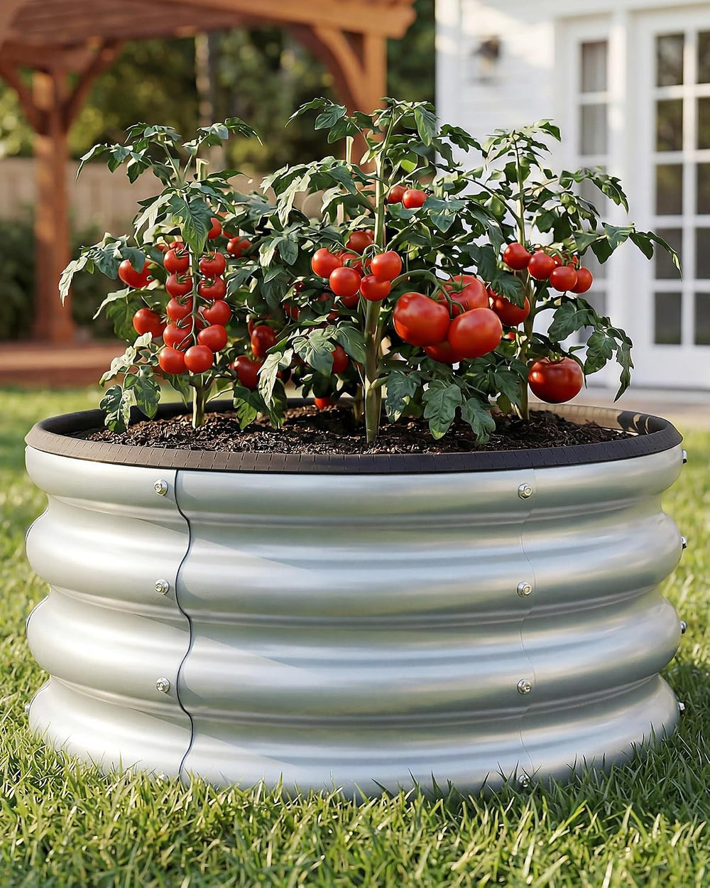 Round Raised Garden Bed 2-Pack 2x2x1ft Galvanized Steel, Silver