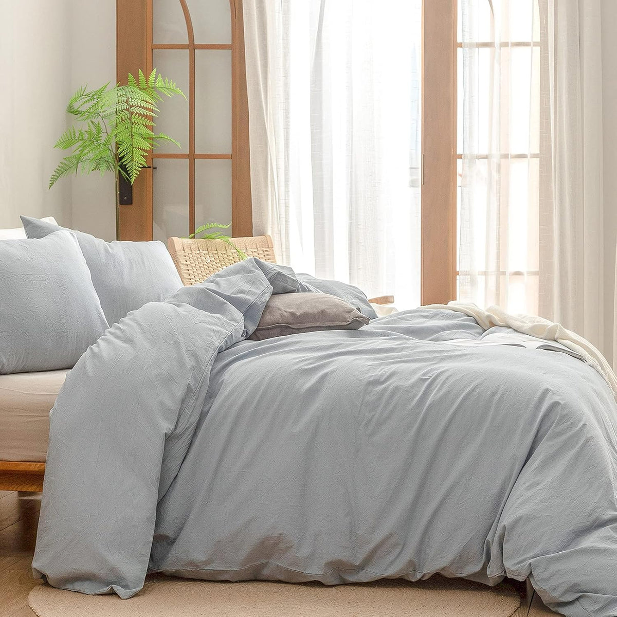 bestouch cotton solid duvet cover set linen feel, close-up detail