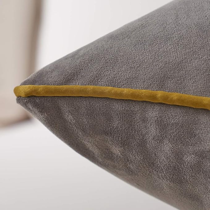 Avigers 18 x 18 Inch Gray Gold Leather Striped Lines Velvet Cushion Case Luxury - Image 4