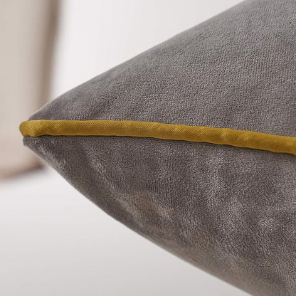 Avigers 18 x 18 Inch Gray Gold Leather Striped Lines Velvet Cushion Case Luxury - Image 4