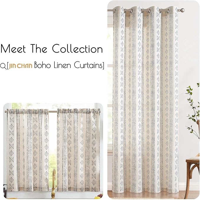 jinchan Boho Kitchen Curtains Linen Tier Curtains 36 Inches Bohemian Cafe Small - Image 8