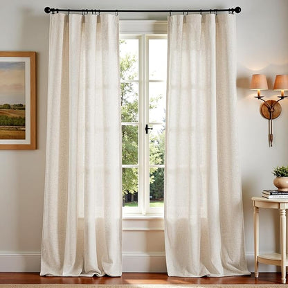 jinchan Beige Linen Blend Curtains 84 Inches Length 2 Panels by JINCHAN