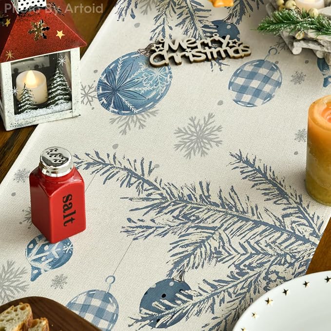 Artoid Mode Blue Pine Trees Merry Christmas Table Runner, Winter Xmas Holiday - Image 5