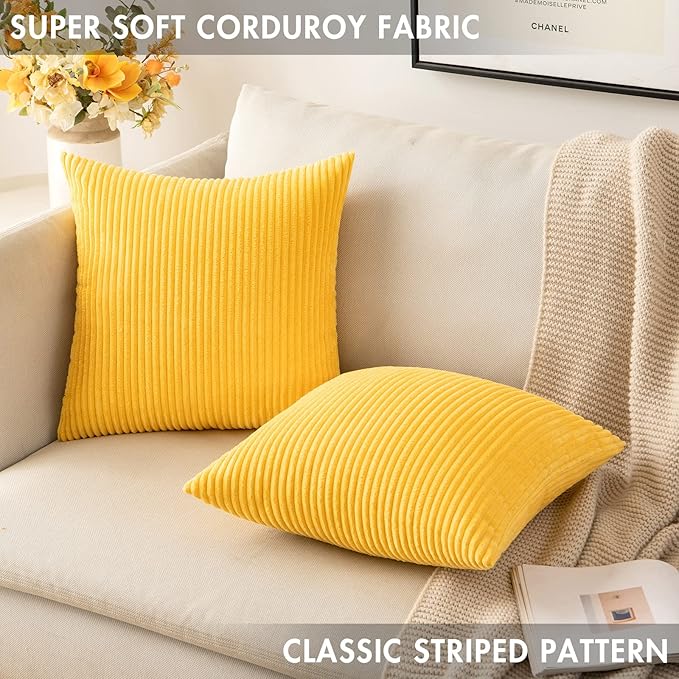 MIULEE Pack of 2 Golden Yellow Pillow Covers 18x18 Inch Soft Decorative Throw - Image 3